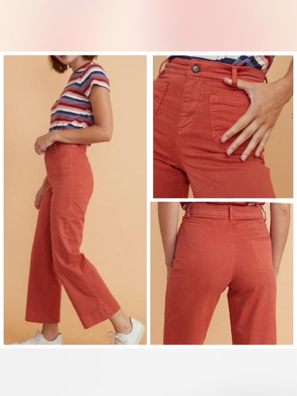 Marine Layer Bridgette Cropped High-Waist Wide Leg Pants Sz 8 in Baked Apple